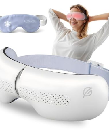Premium Eye Massager with Heat & Cooling Gel Mask Heated Eye Massager for Migraine w Bluetooth & White Noise Massaging Mask for Tension & Stress Relief, Birthday Gift