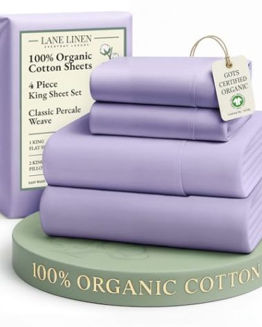 LANE LINEN 100% Organic Cotton Fully Elasticized King Sheet Set, Low Pilling Fade Resistant Machine Washable Naturally Cooling King Bedding Set, Soft & Comfy Cotton Sheets - Orchid Petal