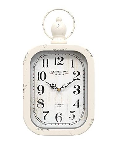 Menterry Small Retro Rectangle Wall Clock, White Antique Vintage Style, Battery Operated Silent Decor Wall Clocks for Farmhouse,Bedroom,Kitchen,Bathroom (11" H x 6.1" W)