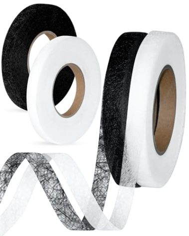 PLANTIONAL 4 Rolls Iron on Hem Tape, Light Weight and Medium Weight Adhesive Web, No Sewing Required, Fabric Fusing Hemming Tape for Jeans Clothes Skirt, 2/5 Inch x 22 Yards Each-White&Black