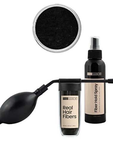 Hair Illusion Combo Kit - Hold Spray, 38g Hair Fiber Bottle, Applicator & Hairline Optimizer (Jet Black)