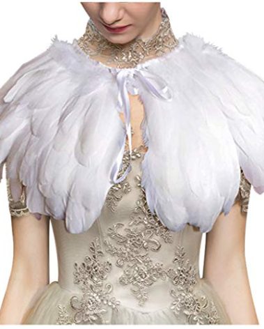 L'VOW Fashion Feather Cape Stole Black White Beige Shawl Burning Man Costumes