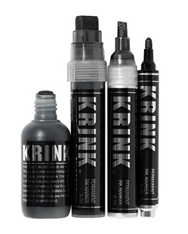 Krink Super Black Permanent Ink Marker Set - Bold and Opaque Fine Art Graffiti Markers for Any Surface - Permanent Alcohol Ink Markers for Plastic Metal Glass and More