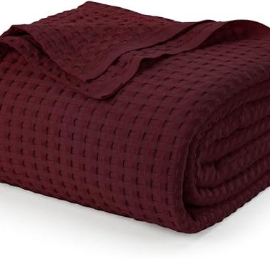 Utopia Bedding Burgundy 100% Cotton Waffle Blanket 300 GSM [King - 90x108 Inch] Soft Lightweight Breathable Bed Blanket for All Season