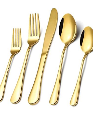 Gold Silverware Flatware Set for 8, 40 Piece Stainless Steel Cutlery Set With Titanium Golden Plated, Tableware Kitchen Utensil Include Spoons, Forks, Knives, Mirror Polished, Dishwasher Safe