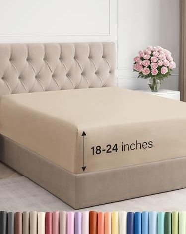 Extra Deep King Fitted Sheet - Hotel Luxury Single Fitted Sheet Only - Easily Fits 18 inch to 24 inch Mattress - Ultra Soft, Wrinkle Free w/Extra Deep Pockets - Easy-Care, Breathable & Comfy - Cream
