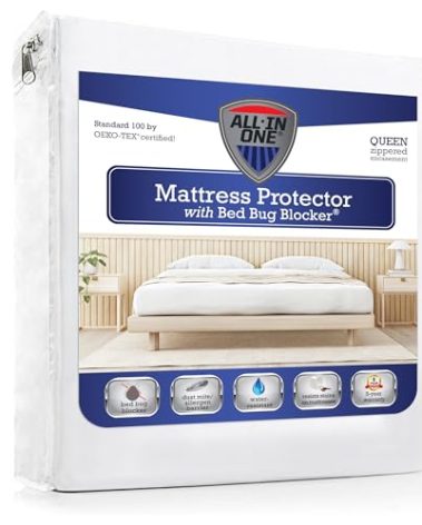 All-in-One Mattress Protector, Zippered Encasement, Water & Stain Resistant, Triple Seal Protection, Queen, White