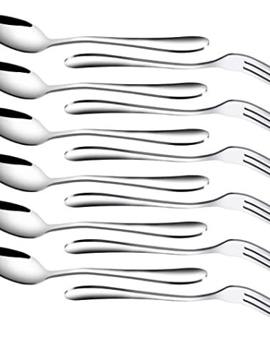 RETON 12 Pcs Dessert Forks and Spoons Silverware Set, Stainless Steel Mini Forks and Spoons, Small Appetizer Cocktail Fruit Forks, Mini Coffee Spoons Teaspoon for Kitchen Party (6 Forks+6 Spoons)