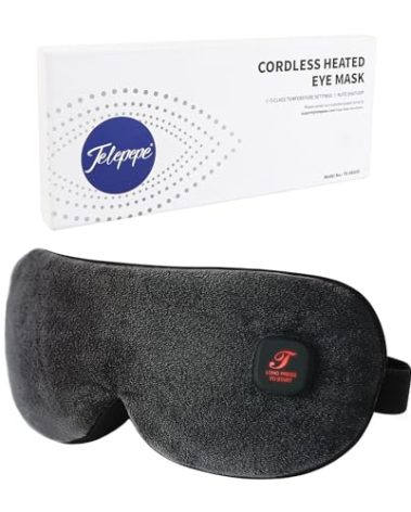 Heated Eye Mask, Cordless Warm Eye Compress for Dry Eyes Blepharitis, Light Blocking Heat Eye Mask for Men Women, 1000mAh Rechargeable Battery and Washable Cover (Black)