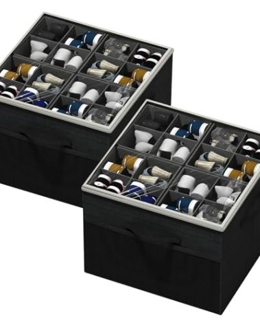 Aokeyee Shoe Organizer for Closet,2 Pack Foldable Shoe Storage Organizer Box Bin with Adjustable Dividers and Clear Cover, Fits up to 16-32 Pairs