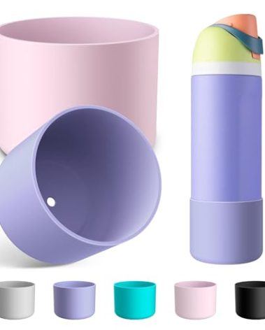 Alwenid 2PCS Silicone Water Bottle Boot for Owala 24 Oz, Anti-Slip Protective Sleeve Bottom Bumper Protector for FreeSip, Twist, and Flip Stainless Steel Water Bottles (Purple+Pink)