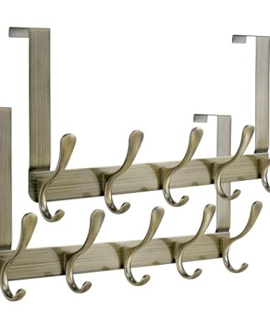 SKOLOO Over The Door Hook, Door Hanger Hooks for Hanging Clothes, Towels, Coats, Hats, Over The Door Towel Hook - Pack of 2, Bronze, Assembly Required