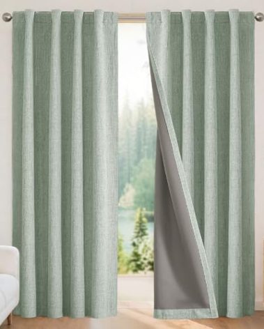 Joydeco Blackout Curtains for Bedroom - 100% Light Blocking 2 Panels Sage Green Drapes 66"W x 108"L, Thermal Insulated Room Darkening Curtains, Linen Textured for Living Room, Rod Pocket & Back Tabs