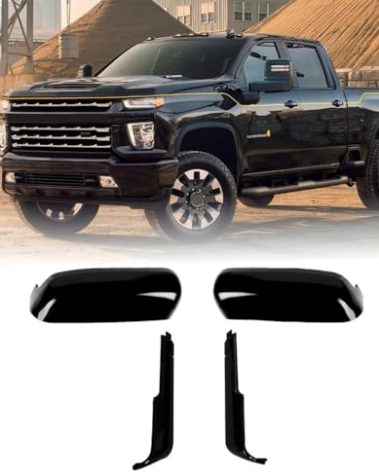Eterpace Tow Mirror Cover Compatible with GMC Sierra/Chevrolet Silverado 2500HD 3500HD 2020 2021 2022 2023 2024 2025, Dually Top&Side Out Clip-on Mirror Cap Trim (Black)