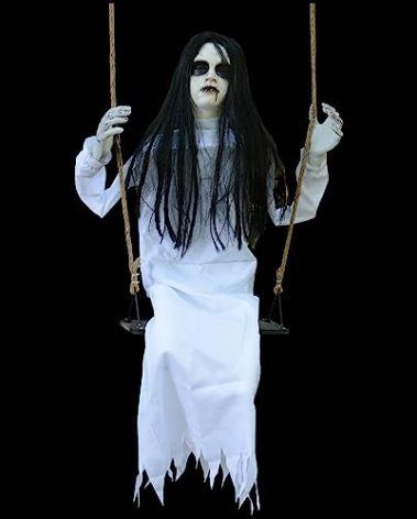PartyGears Halloween Decorations Props Hanging Swinging Girl with Creepy Expressions, Hanging Ghosts The Best Indoor and Outdoor Decorations for Halloween(White)