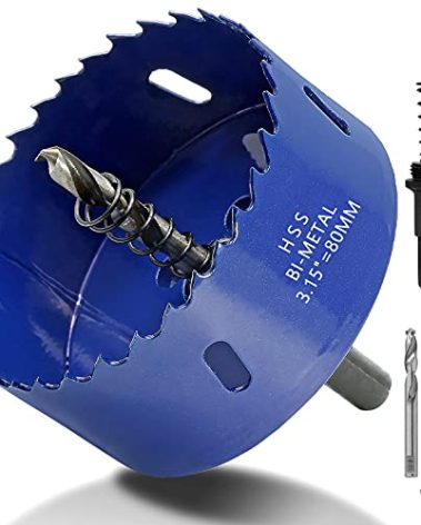 Luomorgo 80mm/3.15 inch Hole Saw, 1 1/4 inch Cutting Depth HSS Bi-Metal Hole Cutter for Wood Cornhole Boards Plastic Drywall & Metal Sheet