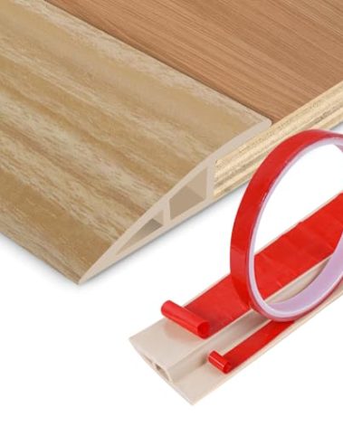 Floor Transition Strip Vinyl Door Threshold Ramp Self Adhesive Carpet Edging Strip Doorway Edge Trim, Overlap Edge Reducer for Laminate Carpet, Floor, Tile (Light Yellow Grain, 1/5" to 2/5", 10Ft)