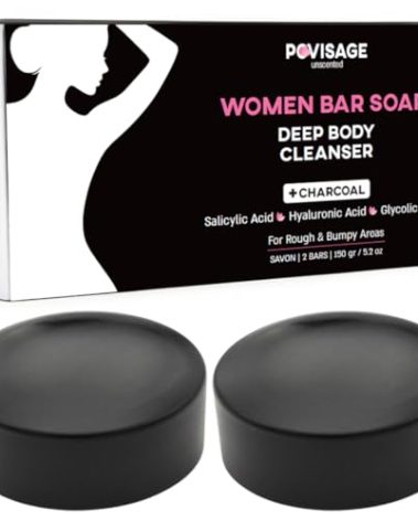 POVISAGE Unscented Body Bar Soap for Women with Oily Skin - Charcoal, Salicylic Acid, Hyaluronic Acid & Glycolic Acid for Deep Clean & Clear Skin