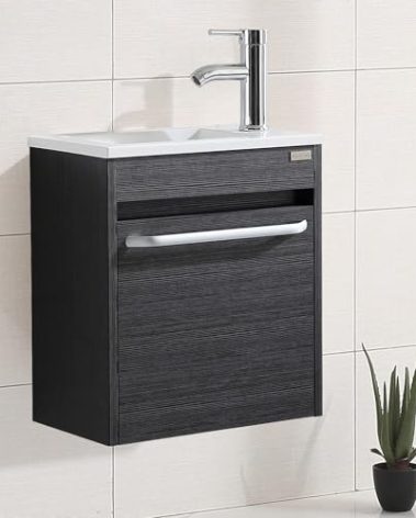 16 Inch Bathroom Vanity with Sink, Bathroom Cabinet Vanity for Small Space, Wall Mounted Floating Cabinet Set with Soft-Close System Pop Up Drain