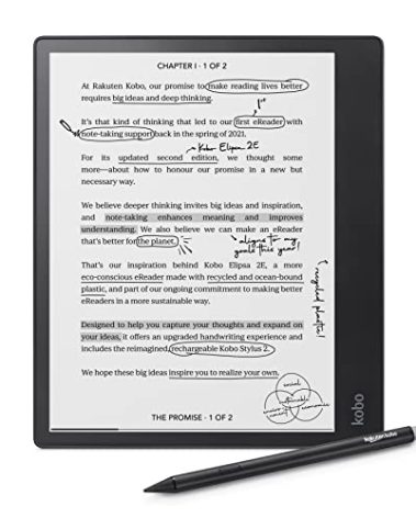 Kobo Elipsa 2E | eReader | 10.3” Glare-Free Touchscreen with ComfortLight PRO | Includes Kobo Stylus 2 | Adjustable Brightness | Wi-Fi | Carta E Ink Technology | 32GB of Storage