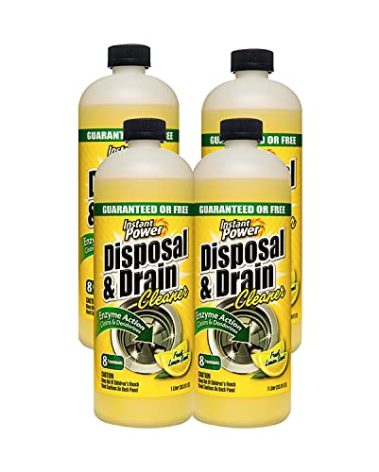 Instant Power Disposal and Drain Cleaner – Liquid Enzyme Clog Remover, Cleans and Deodorizes, Removes Drain Blockages, Fresh Lemon Scent 33.8 Fl oz, 1 Liter 4 Pack
