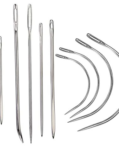 9 Pcs Heavy Duty Hand Sewing Needles Kit,Leather Sewing Needles with 5 Leather Hand Sewing Needle and 4 Curved Needle for Home Upholstery,Leather Needles for Hand Sewing,Carpet Canvas Repair…