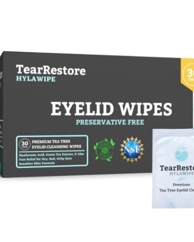 TearRestore Tea Tree HylaWipe Eyelid Wipes - 30 Count | Hydrating Eye Lid Cleanser | Blepharitis Treatment for Eyelids | Eye Lid Cleansing Wipes | Eyes Wipe for Dry, Red, Itchy, And Irritated Eyes