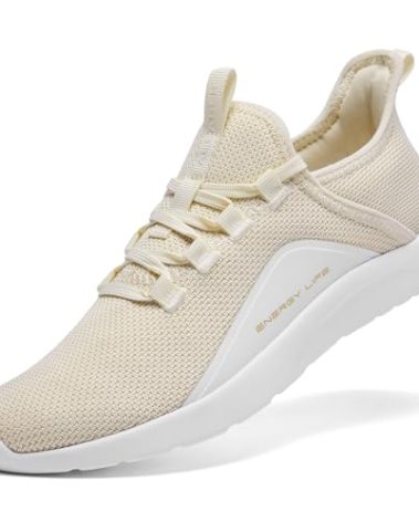 ALEADER Slip On Sneakers Women Walking Running Shoes for Athletic Running Workout Walking Shoes Non Slip Natural Size 9 US