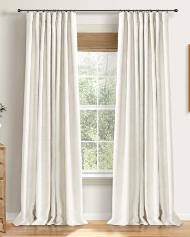 100% Blackout Shield Full Blackout Curtains for Bedroom 95 inch Length 2 Panels Set, Clip Rings/Rod Pocket Faux Linen Black Out Curtains for Living Room, Thermal Insulated, 50Wx95L, Beige