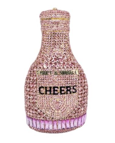 WuDiaoer Women Champagne Bottle Rhinestone Clutch Unique Evening Bag Crystal Dinner Handbag Bride Purse for Party Cocktail, Pink