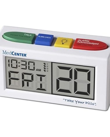 MEDCENTER Talking Alarm Clock, Medication Pill Reminder Clock, Talking Alarm Clock for Dementia, Hearing, Visually impaired Seniors-Digital Clock Ex Large White - Gift for Mom, Dad, Elderly, Seniors