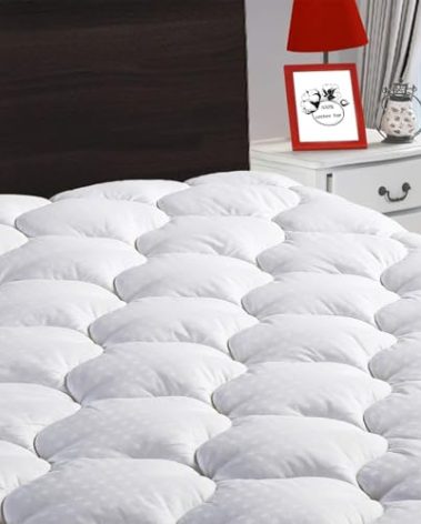 LEISURE TOWN Twin XL Mattress Pad Fitted Quilted Cotton Mattress Cover Cooling Soft Pillow Top Mattress Topper with Down Alternative Filling Mattress Protector with 8-21 Deep Pocket (39x80 White)