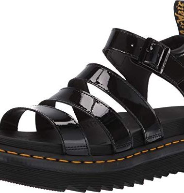 Dr. Martens Womens Blaire Fisherman Sandal, Black Patent Lamper, 8 US