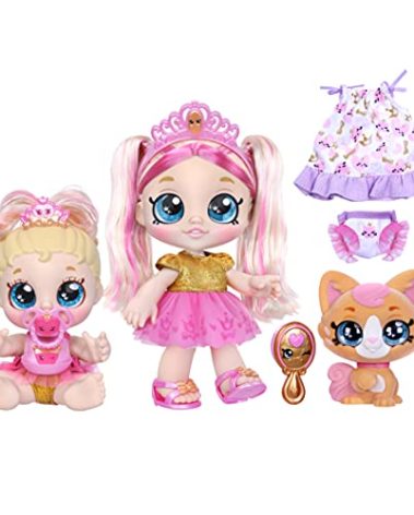 Kindi Kids Scented Sisters Pawsome Royal Family - Pre-School 10" Play Doll: Tiara Sparkles, 6.5" Baby Kindi: Teenie Tiara, and Kindi Pet: Prince Purrfection - Amazon Exclusive