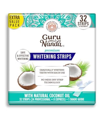 GuruNanda Teeth Whitening Strips - 16-Day Treatment with Non-Slip, Dry Strip Technology - Whitening Designed with Care for a Brighter Smile