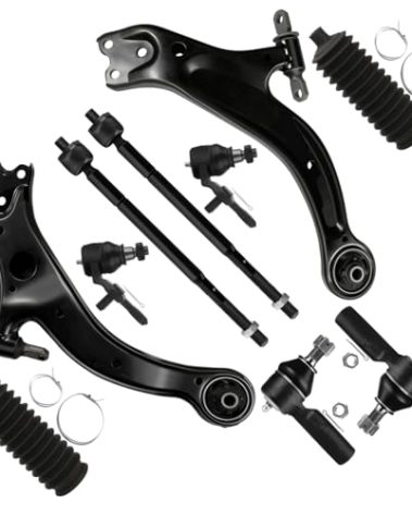 SOSOPART 10pc Set Front Suspension Kit - Lower Control Arm, Ball Joint, Tie Rod End, Steering Rack Boot Replacement for Toyota Sienna (1998-2003), Solara (1998-2004), Avalon