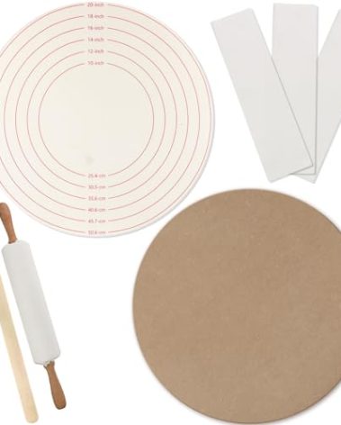 Jingmore 6 Pcs Traditional Norwegian Lefse Making Kit, 20 Inch Pastry Cloth and Wooden Rolling Board, 3 Pcs 11 x 2.5 Inch Rolling Pin Cover 24 Inches Thanksgiving Wood Turning Stick for Baking