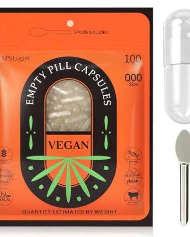 Vegan Empty Pill Capsules Size 000, 100 Count Clear Empty Capsules with Micro Lab Spoon, Vegetarian Empty Capsules, Fillable Veggie Pill Capsules 000 for Making Your Own Supplements