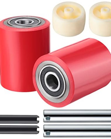 Minatee 12 Pcs Pallet Jack/Truck Load Wheels Full Set with Bearings Axles and Entry Exit Roller (Red)