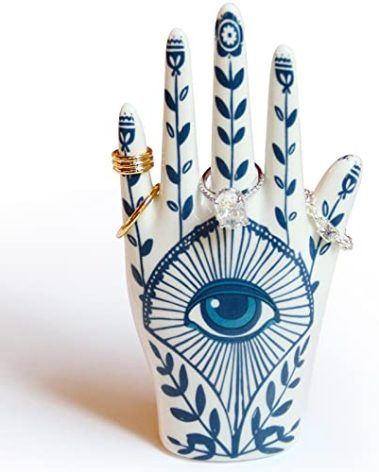 LZBALUYO Hamsa Ring Holder organizer, aesthetic Room Decor with Blue Eye Boho style for Bathroom, Bedroom; Gifts for Women Home Decor