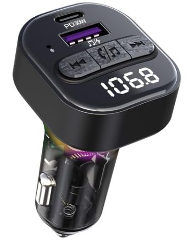 Bluetooth 5.3 FM Transmitter for Car, Bluetooth Car Adapter with Type-C PD(30W) Charger and QC3.0 USB Port, Wireless FM Radio Transmitter, Support MP3 Player, Handsfree Calling, LED Backlit,U Disk