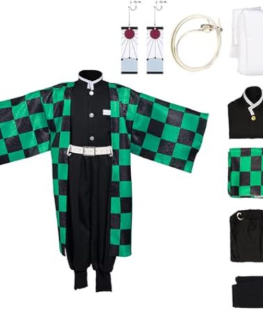 Seaehey Kids Kamado Tanjirou Cosplay Japanese Anime Kimono Outfit Halloween Costume,Xlarge