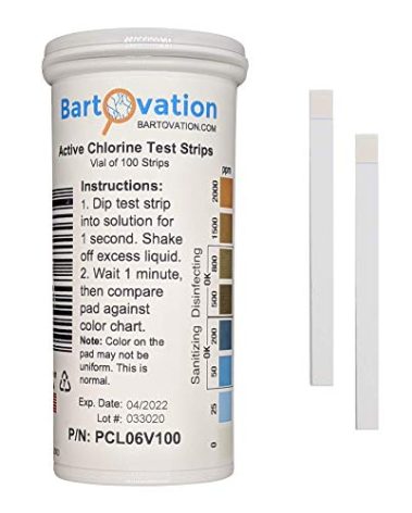 Active Chlorine Bleach Test Strips, 0-2000 ppm [Vial of 100 Plastic Strips] Designed for Daycares and Senior Homes for Sanitizing and Disinfecting