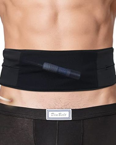 Breathable Peritoneal Dialysis Belt with Mesh Pouch PD Catheter Transfer Set Holder Accessories with Slits for G-Tube Feeding Tube Peg Tubing Stomach Women Men Adults Black