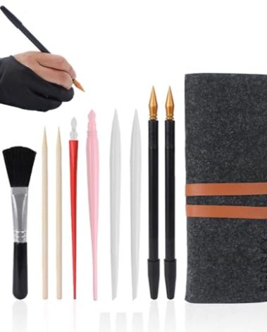 Scratch Painting Art Tool, 11 Pieces Scratching Drawing Tool Set, Including Artist Glove, Tool Bag, Scratch Coloring Pens, Plastic and Wooden Stylus, Scraper, Clean Brush