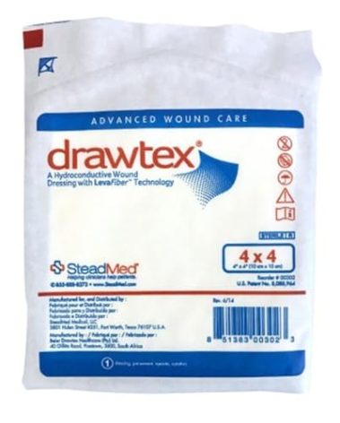 Drawtex 00302 Hydroconductive Dressing with Levafiber, 4 X 4 - Box of 10