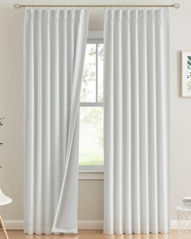 Vision Home White Pinch Pleated Full Blackout Curtains Thermal Insulated Window Curtains 90 inch for Living Room Bedroom Room Darkening Pinch Pleat Drapes with Hooks Back Tab 2 Panel 40" Wx90 L