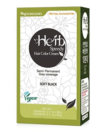 Dongsung Herb Speedy Color Cream(Soft Black) – Korean Herbal Vegan Hair Dye, PPD-Free, Ammonia-Free, Hypoallergenic – 100% Gray Coverage Odorless Dermatologically Tested Quick 20-Minute Application