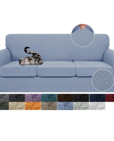 JIVINER 4 Pieces Couch Covers for 3 Cushion Couch Stretch Sofa Slipcover with 3 Seat Cushion Covers Thick Fitted Couch Cover for Pet Dogs Furniture Protector (Sofa, Light Blue)