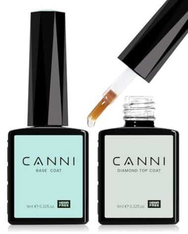 CANNI 2 Pcs No Wipe Gel Top Coat and Base Coat Set- High Gloss Shiny Long Lasting Base Top Coat Gel Nail Polish, Soak Off Nail Art Home and Professional Manicure